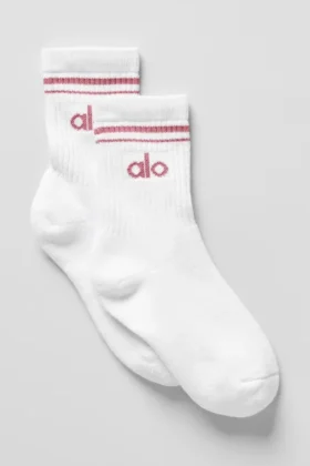 Unisex-Socken im Retro-Stil (Halb-Crew) – Weiß/Wildrosenrosa