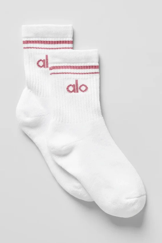 Unisex-Socken im Retro-Stil (Halb-Crew) – Weiß/Wildrosenrosa