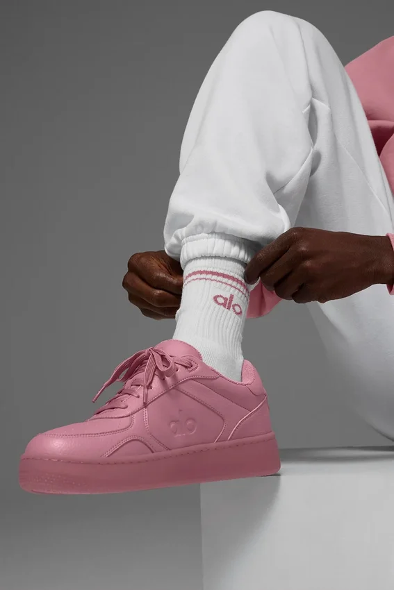 Unisex-Socken im Retro-Stil (Halb-Crew) – Weiß/Wildrosenrosa