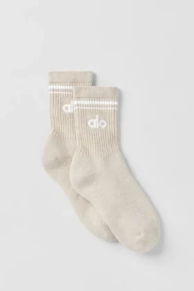 Unisex-Socken im Retro-Stil, halbhoch – Haferflocken-Melange/Weiß