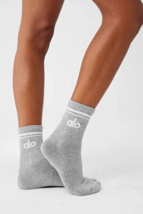 Unisex-Socken im Retro-Stil (Half-Crew) – Athletic Heather Grey/Weiß