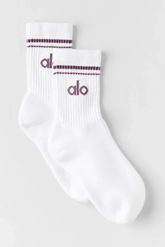 Unisex-Socken im Retro-Stil (Half-Crew) – Weiß/Plum Kiss