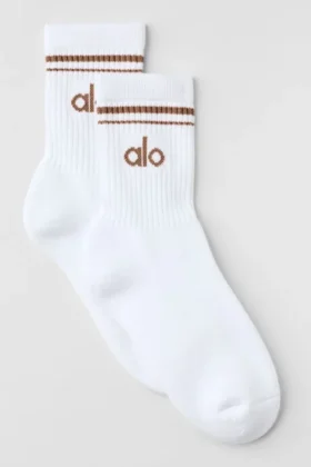 Unisex-Socken im Retro-Stil (Half-Crew) – Weiß/Sun Kissed Brown