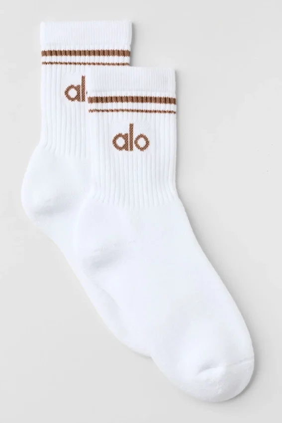 Unisex-Socken im Retro-Stil (Half-Crew) – Weiß/Sun Kissed Brown