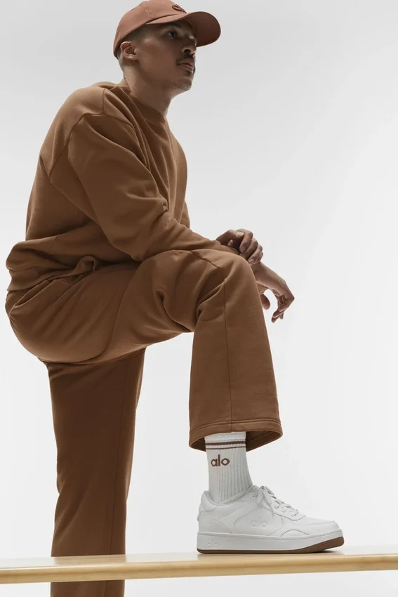 Unisex-Socken im Retro-Stil (Half-Crew) – Weiß/Sun Kissed Brown
