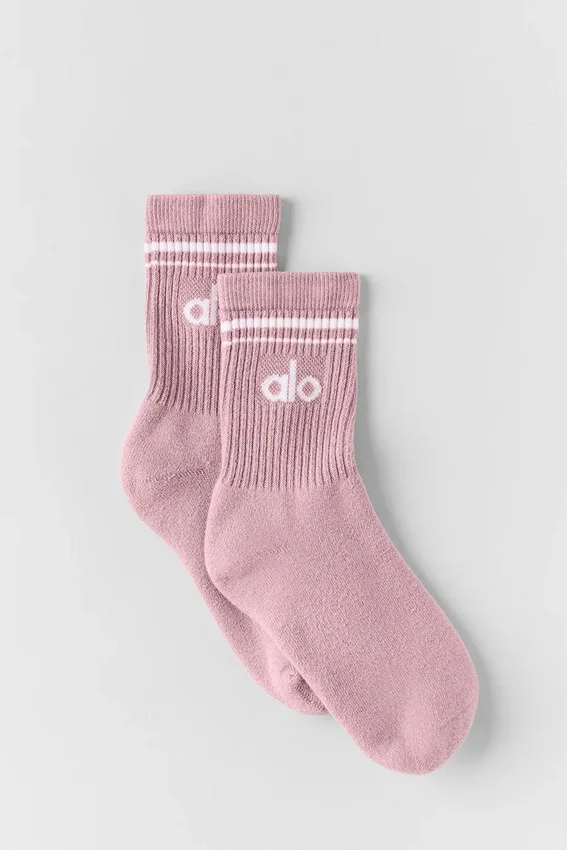 Unisex-Socken im Retro-Stil mit halbem Schaft – Vintage-Rosa/Weiß