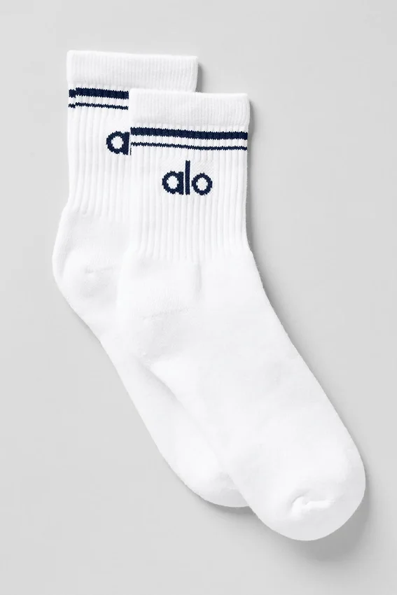 Unisex-Socken im Retro-Stil mit halbem Schaft – Weiß/Marineblau