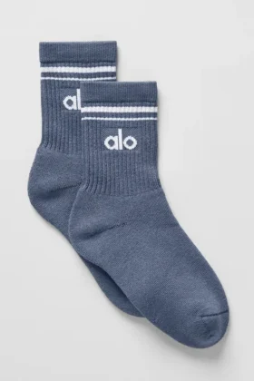 Unisex-Socken im Retro-Stil mit halbhohem Schaft – Bluestone/Weiß