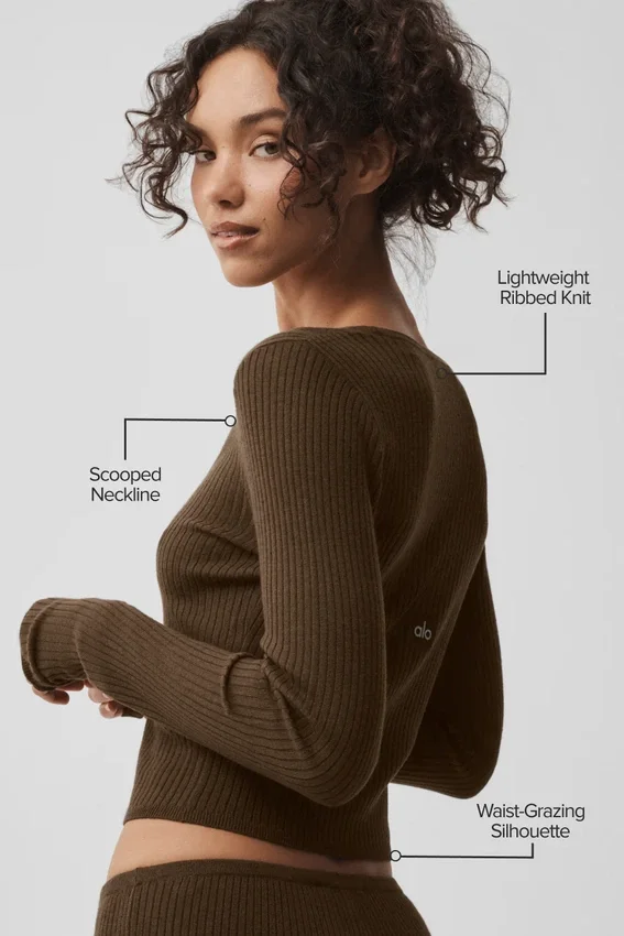 Unwind-Langarmshirt aus Strick – Espresso