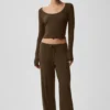 Unwind-Langarmshirt aus Strick – Espresso