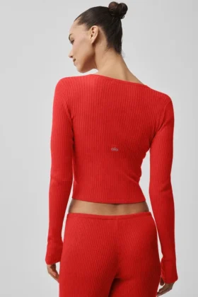 Unwind Langarmshirt aus Strick – Leuchtendes Rot