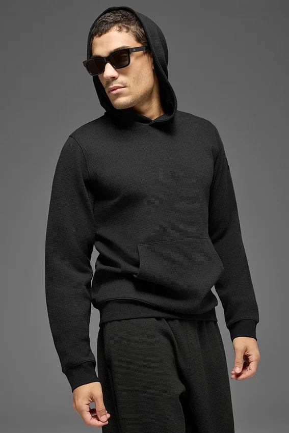 Waffel-Lounge-Hoodie – Schwarz