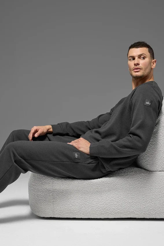 Waffle Lounge Langarmshirt – Anthrazit