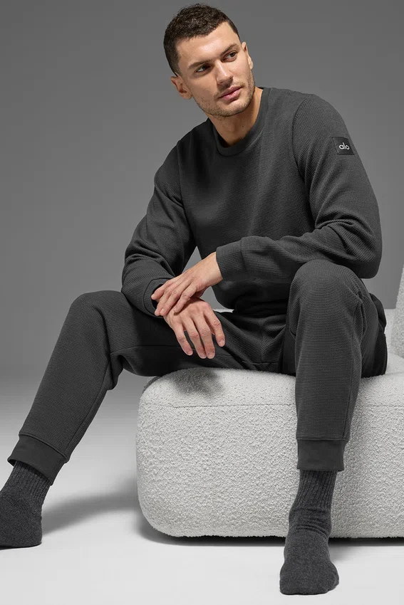 Waffle Lounge Langarmshirt – Anthrazit