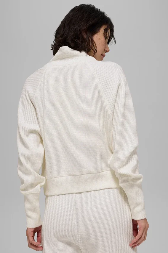 Waffle Weekend Escape Langarmshirt mit Stehkragen – Elfenbein