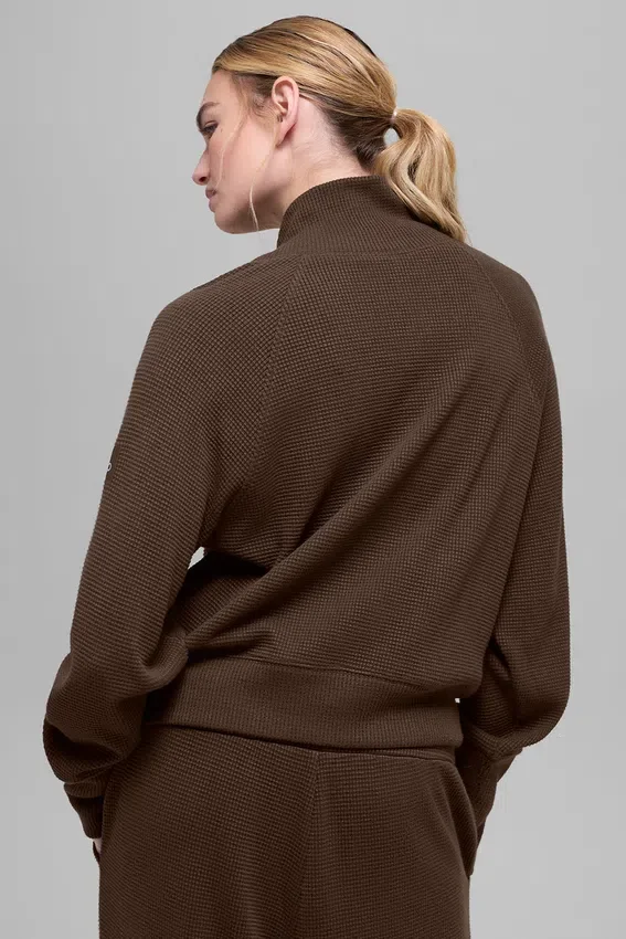 Waffle Weekend Escape Langarmshirt mit Stehkragen – Espresso