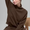 Waffle Weekend Escape Langarmshirt mit Stehkragen – Espresso