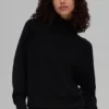 Waffle Weekend Escape Mock Neck Langarmshirt – Schwarz