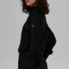 Waffle Weekend Escape Mock Neck Langarmshirt – Schwarz