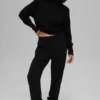 Waffle Weekend Escape Mock Neck Langarmshirt – Schwarz