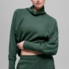 Waffle Weekend Escape Rollkragen-Langarmshirt – Kleegrün