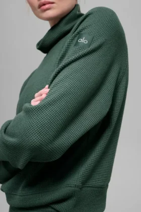 Waffle Weekend Escape Rollkragen-Langarmshirt – Kleegrün
