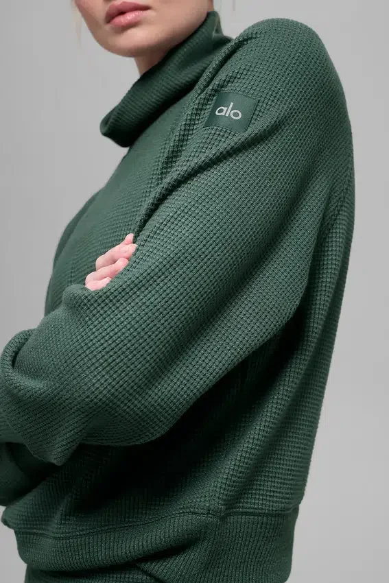 Waffle Weekend Escape Rollkragen-Langarmshirt – Kleegrün
