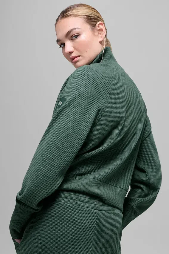 Waffle Weekend Escape Rollkragen-Langarmshirt – Kleegrün