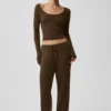 Weite Hose mit mittlerer Leibhöhe aus Pullover-Strick – Espresso