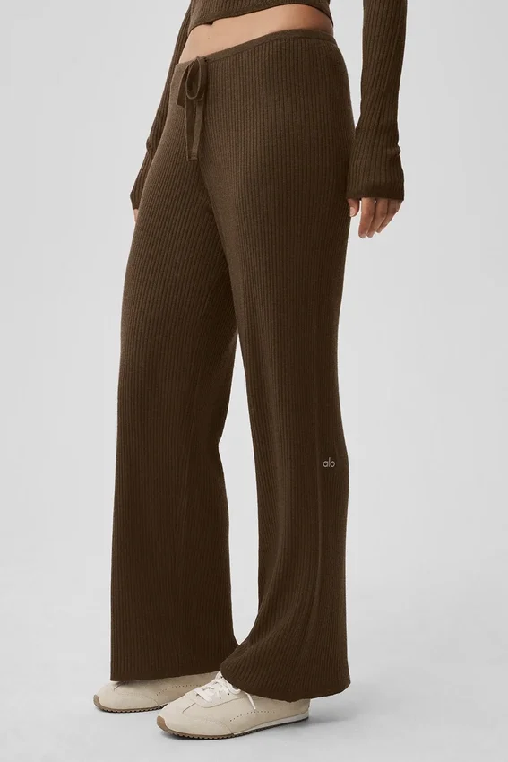Weite Hose mit mittlerer Leibhöhe aus Pullover-Strick – Espresso