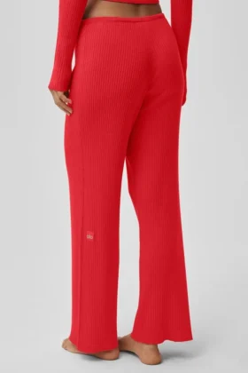 Weite Hose mit mittlerer Leibhöhe aus Pullover-Strick – Unwind – in leuchtendem Rot