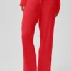 Weite Hose mit mittlerer Leibhöhe aus Pullover-Strick – Unwind – in leuchtendem Rot