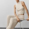 Weite Hose mit mittlerer Leibhöhe im Pullover-Strick-Look – Hafergrau meliert