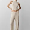 Weite Hose mit mittlerer Leibhöhe im Pullover-Strick-Look – Hafergrau meliert