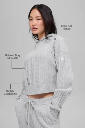 Winter Bliss Hoodie mit Zopfmuster – Athletic Heather Grey