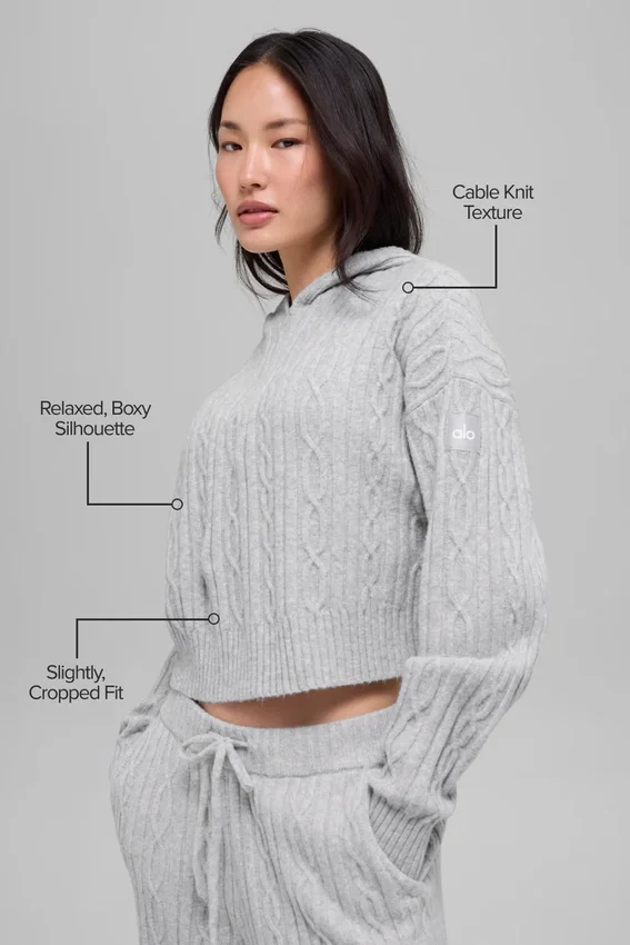 Winter Bliss Hoodie mit Zopfmuster – Athletic Heather Grey