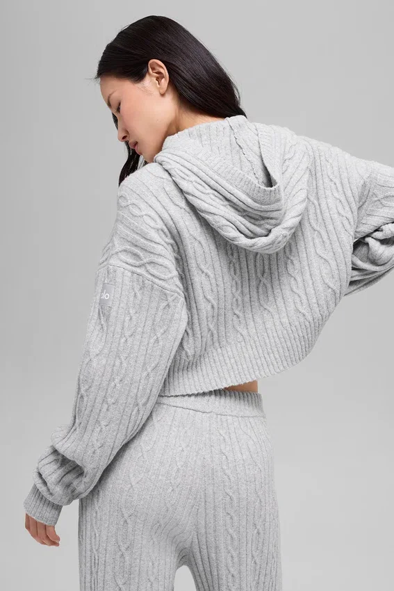 Winter Bliss Hoodie mit Zopfmuster – Athletic Heather Grey