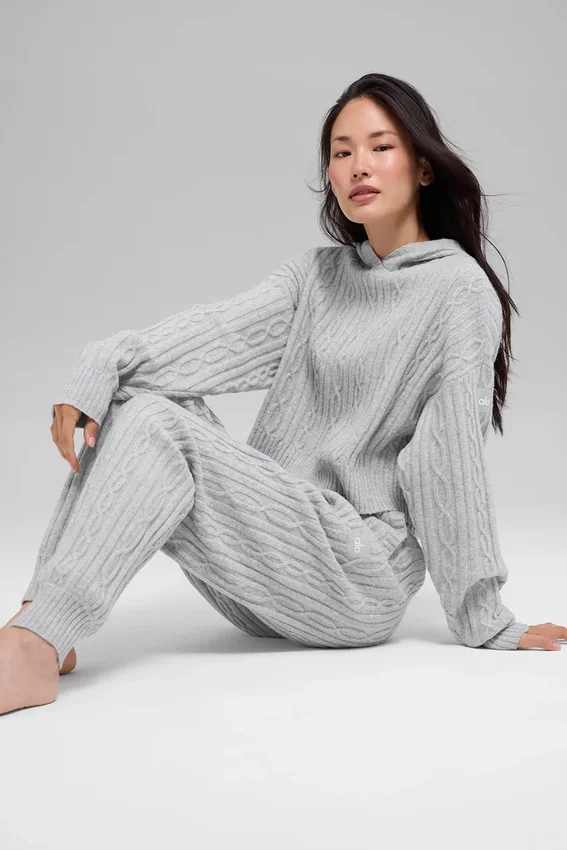 Winter Bliss Hoodie mit Zopfmuster – Athletic Heather Grey