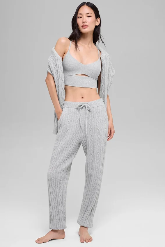 Winter Bliss Hose im Zopfmuster – Athletic Heather Grey
