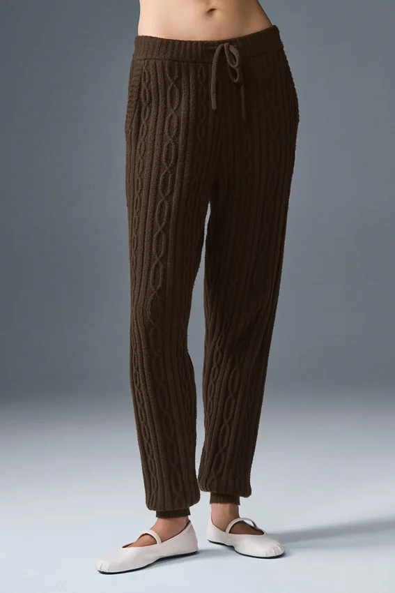Winter Bliss-Hose im Zopfmuster – Espresso