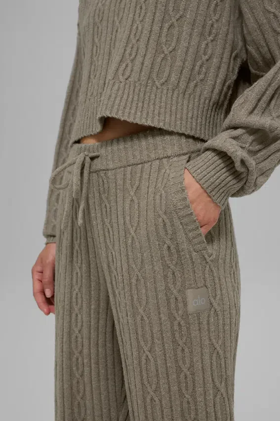 Winter Bliss-Hose im Zopfmuster – Hellkakao