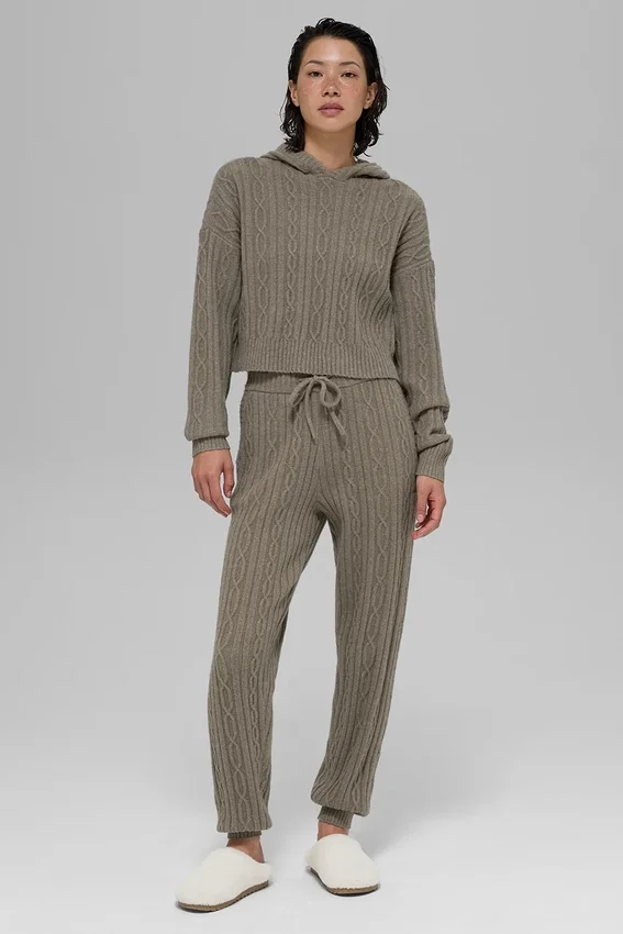 Winter Bliss-Hose im Zopfmuster – Hellkakao