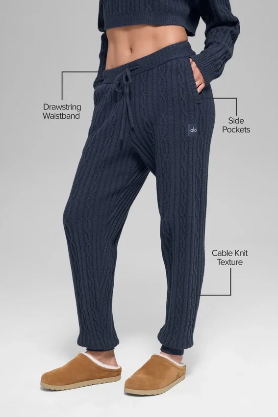 Winter Bliss Hose im Zopfmuster – Marineblau
