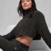 Winter Bliss Rollkragenpullover mit Zopfmuster, kurz geschnitten, mit Langarmshirts – Dark Heather