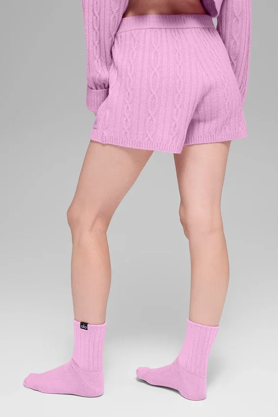 Winter Bliss Shorts im Zopfmuster – Candy Heart Pink