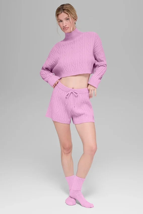 Winter Bliss Shorts im Zopfmuster – Candy Heart Pink