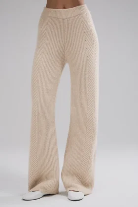 Winter Magic Kaschmir-Hose mit weitem Bein – Birch Heather