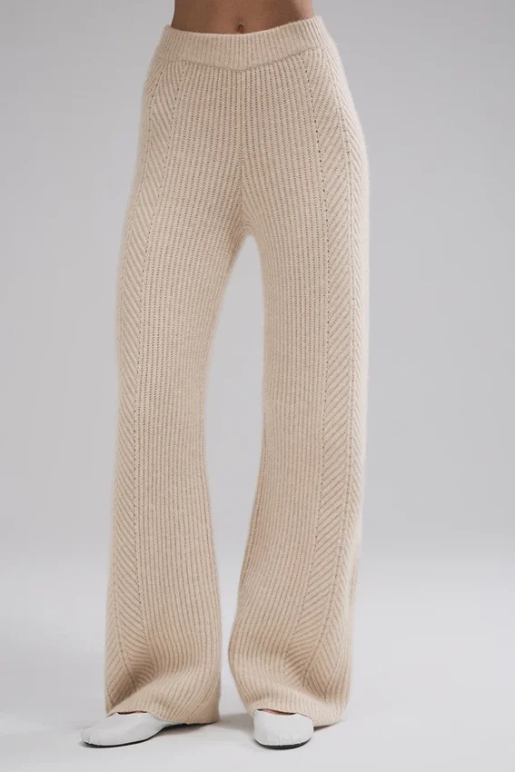 Winter Magic Kaschmir-Hose mit weitem Bein – Birch Heather