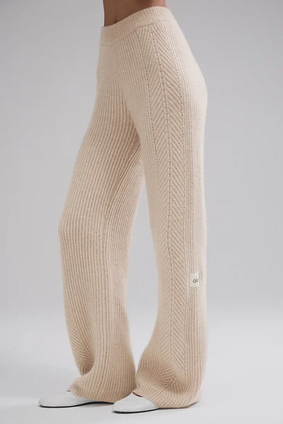 Winter Magic Kaschmir-Hose mit weitem Bein – Birch Heather