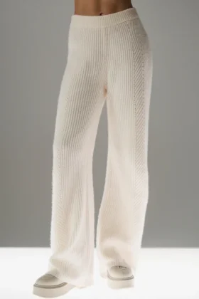 Winter Magic Kaschmir-Hose mit weitem Bein – Elfenbein